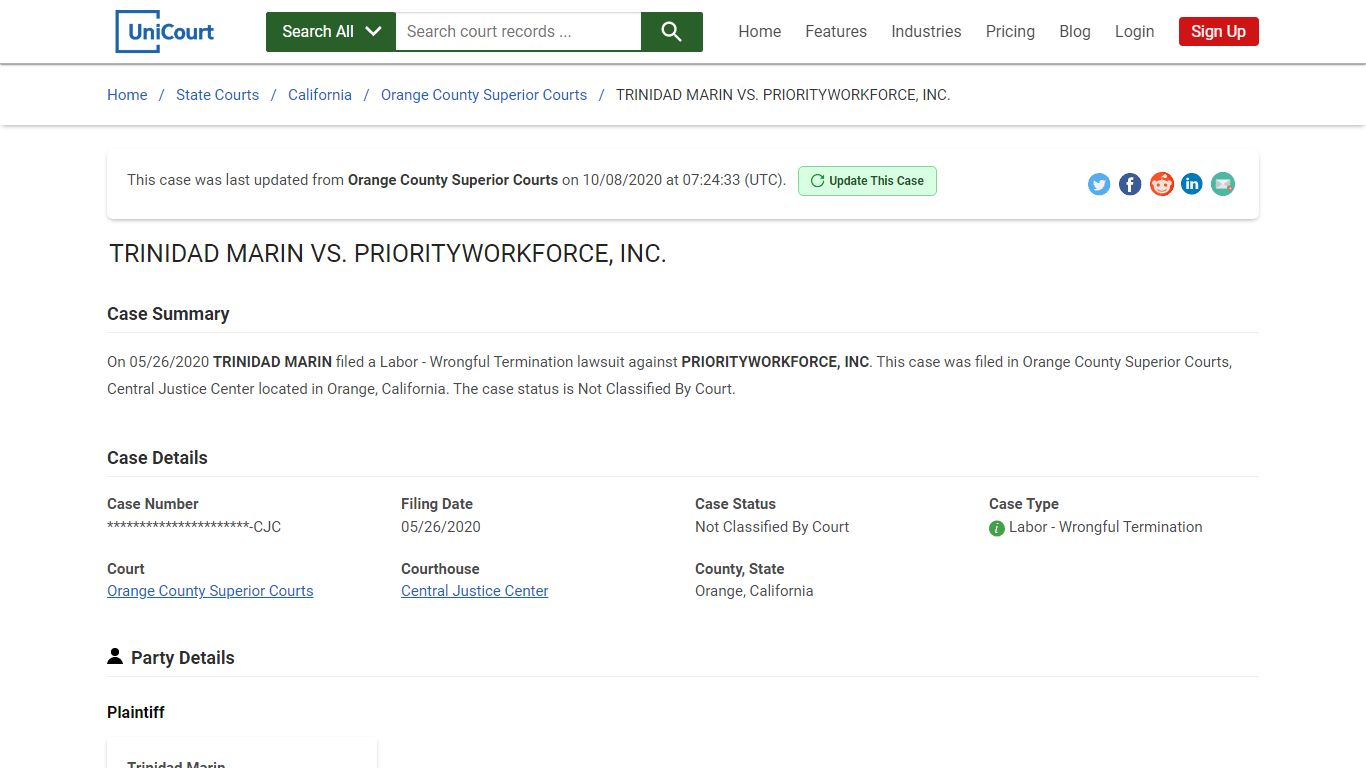 TRINIDAD MARIN VS PRIORITYWORKFORCE, INC | Court Records - UniCourt