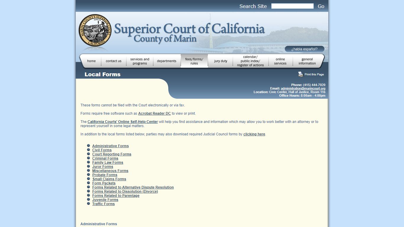 Marin County Superior Court – Local Forms